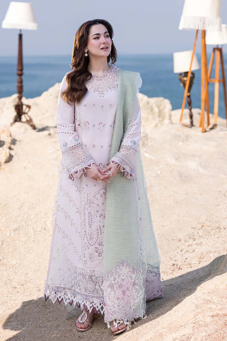 Qalamkar Luxury Embroidered Lawn 3pc with Embroidered Slub Net Dupatta - NA1837