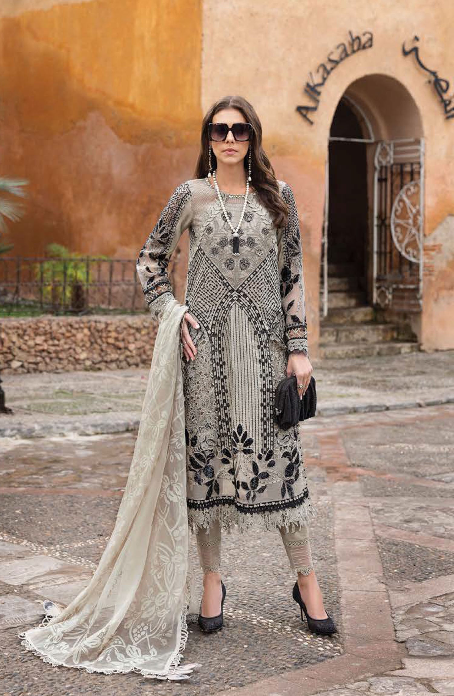 Maria B Embroidered Lawn Unstitched 3 Piece Suit - D-10B - MAB25LLV25 - Off White - Summer Collection