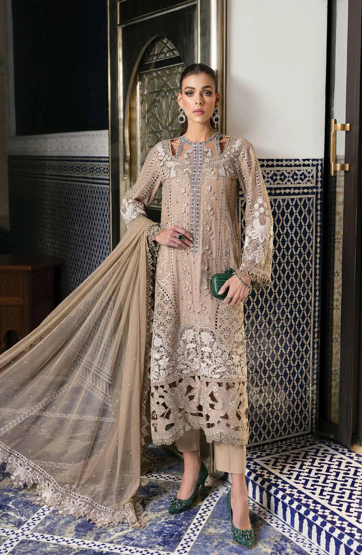 Maria B Embroidered Lawn Unstitched 3 Piece Suit - D-2A - MAB25LLV25 - Beige - Summer Collection