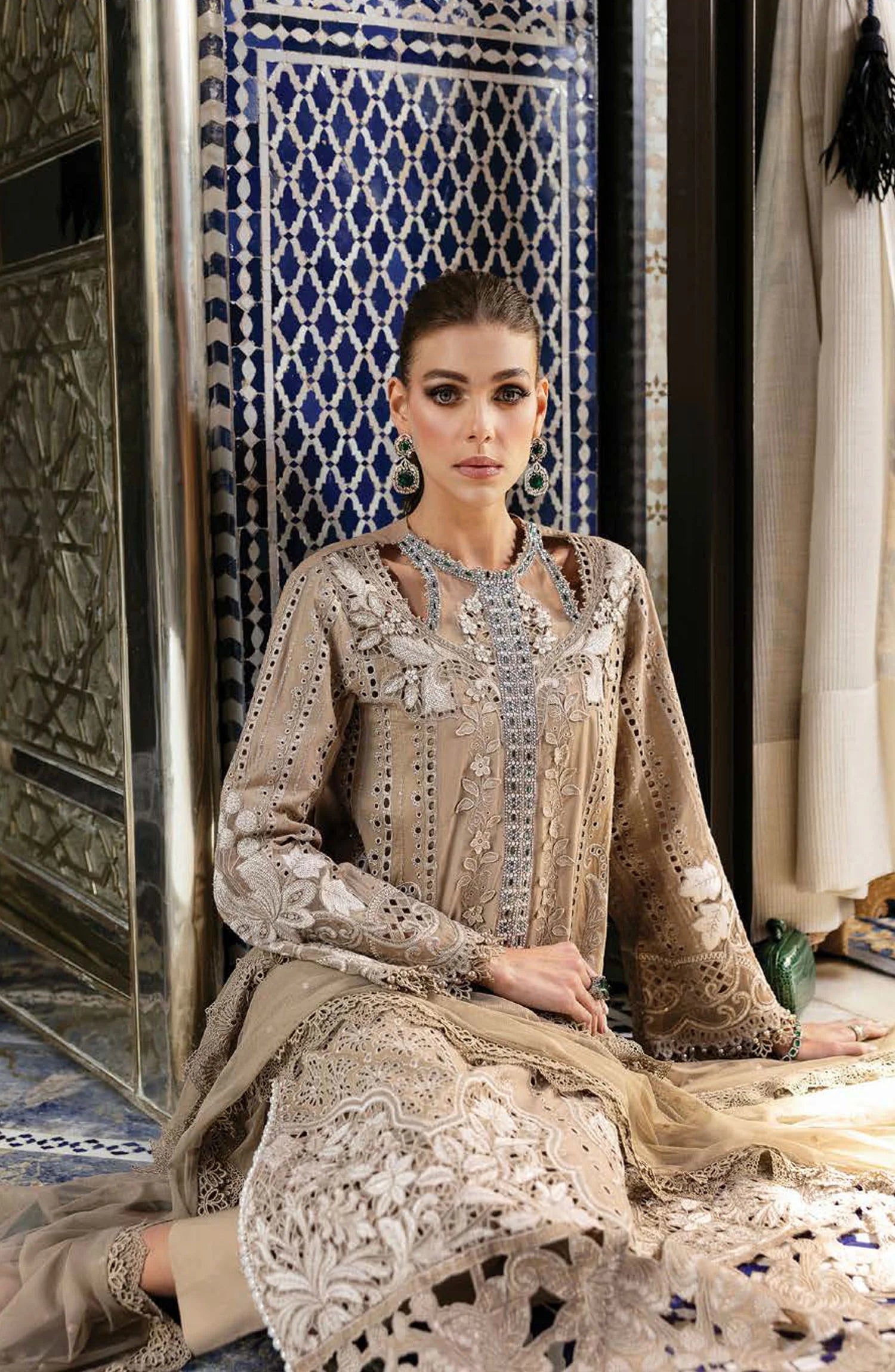 Maria B Embroidered Lawn Unstitched 3 Piece Suit - D-2A - MAB25LLV25 - Beige - Summer Collection