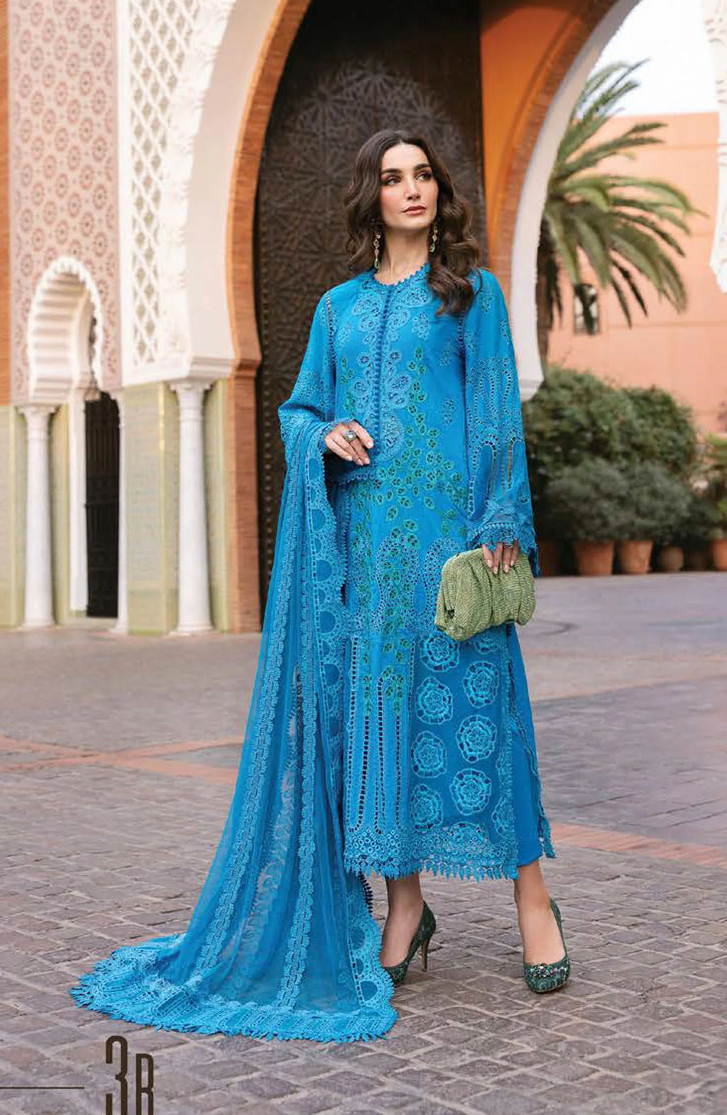 Maria B Embroidered Lawn Unstitched 3 Piece Suit - D-3B - MAB25LLV25 - Blue - Summer Collection
