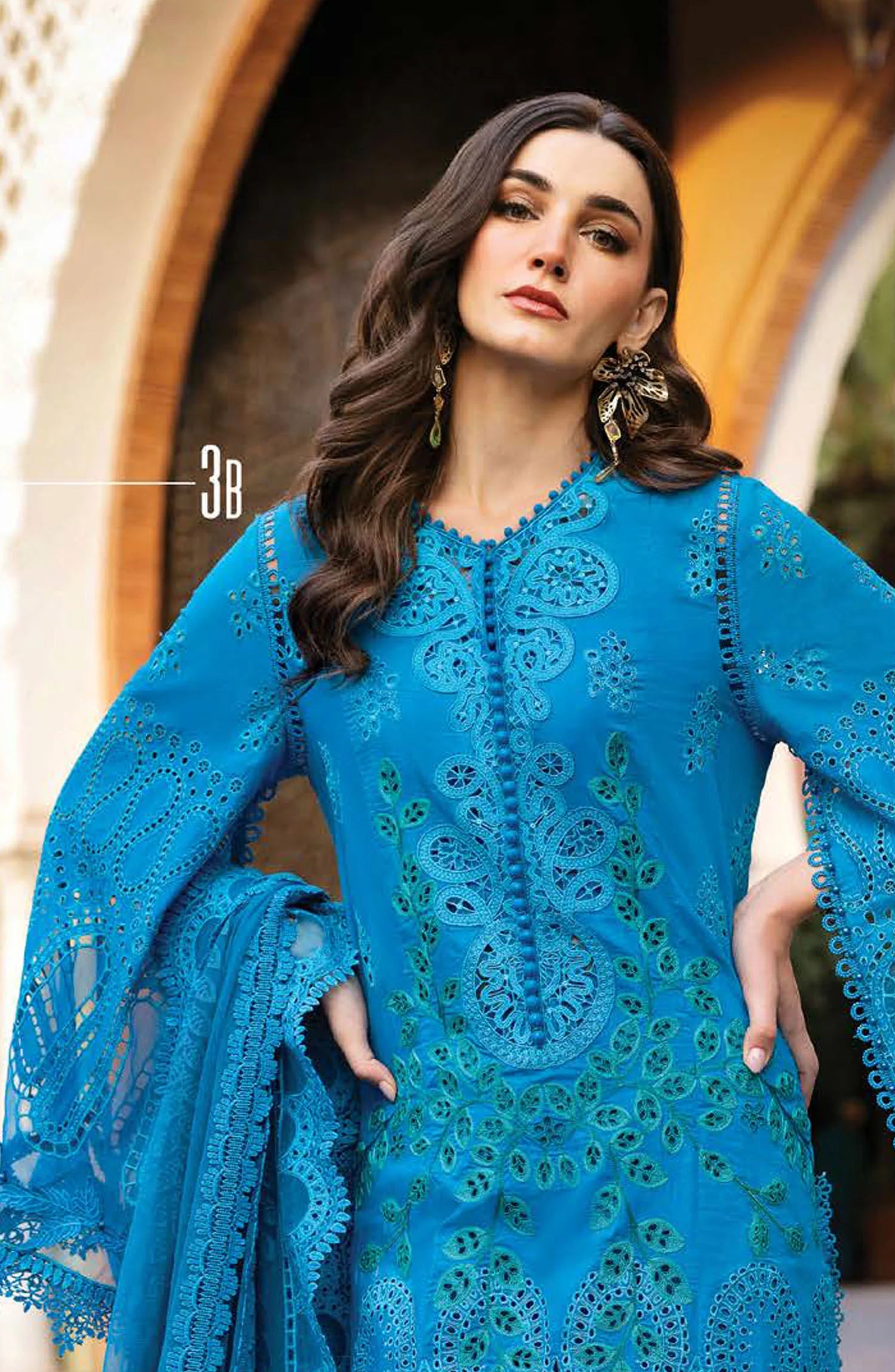 Maria B Embroidered Lawn Unstitched 3 Piece Suit - D-3B - MAB25LLV25 - Blue - Summer Collection