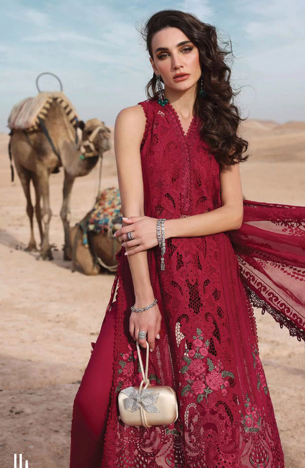 Maria B Embroidered Lawn Unstitched 3 Piece Suit - D-4A - MAB25LLV25 - Red - Summer Collection