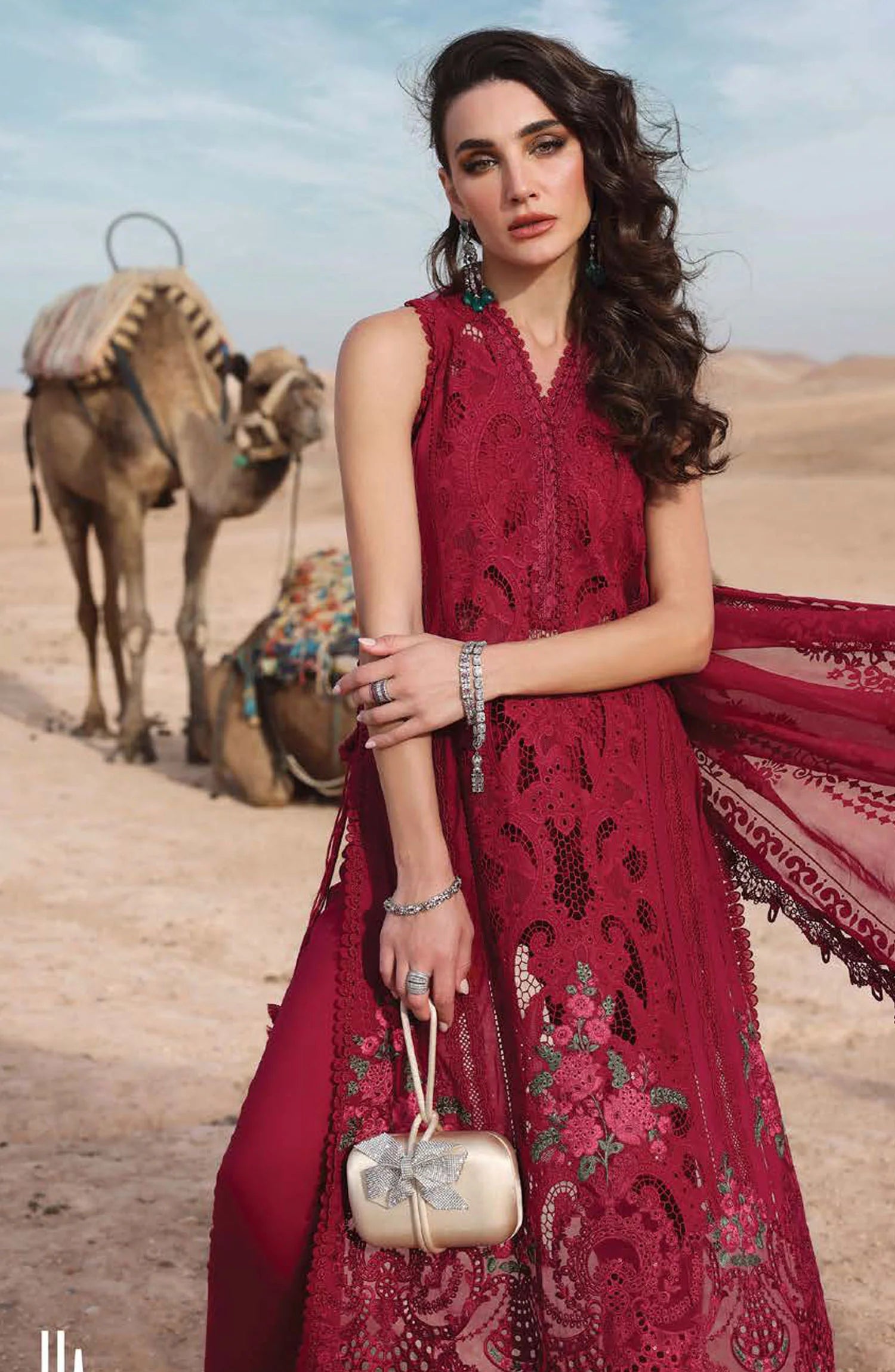 Maria B Embroidered Lawn Unstitched 3 Piece Suit - D-4A - MAB25LLV25 - Red - Summer Collection