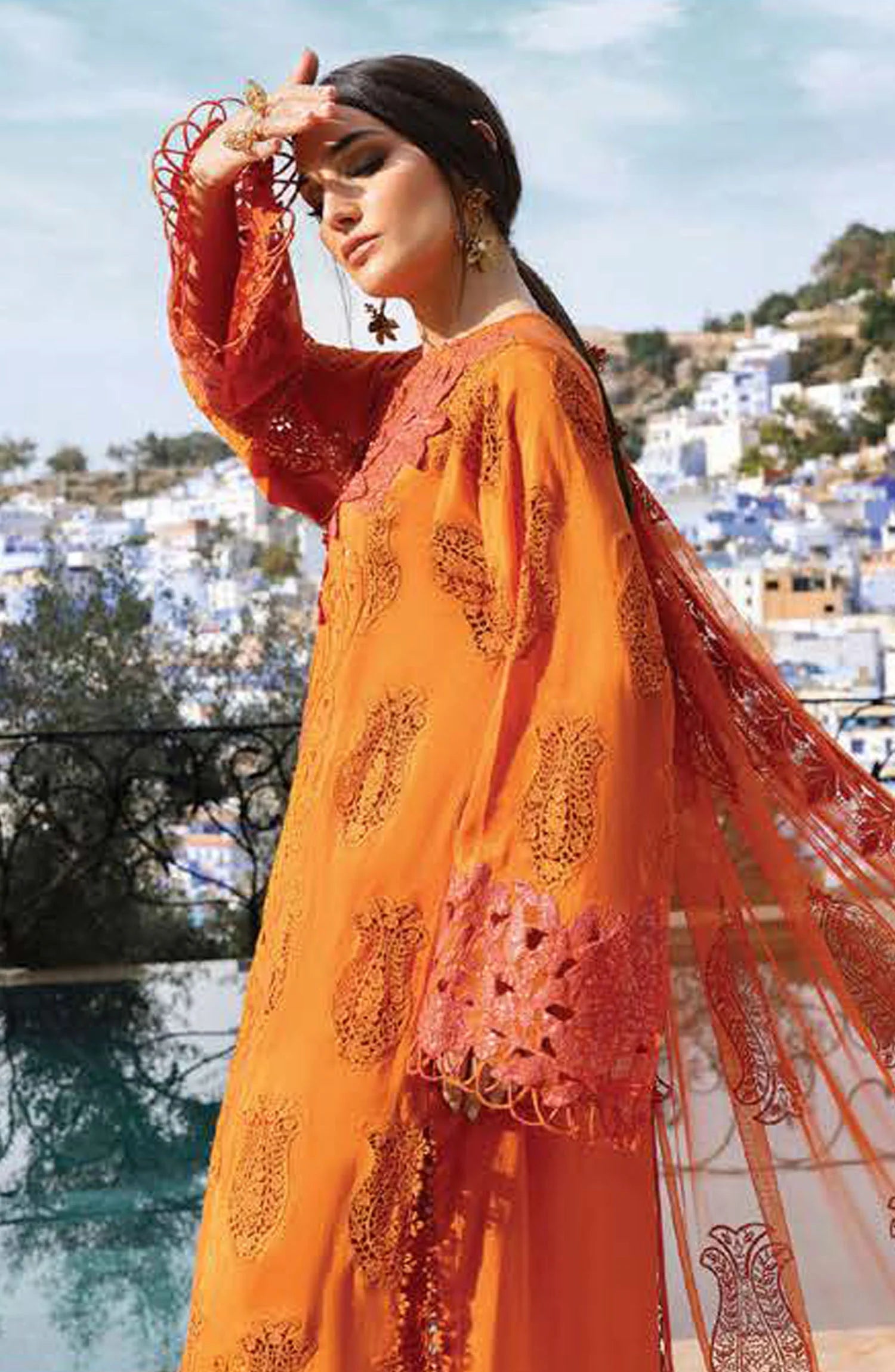 Maria B Embroidered Lawn Unstitched 3 Piece Suit - D-5B - MAB25LLV25 - Orange - Summer Collection