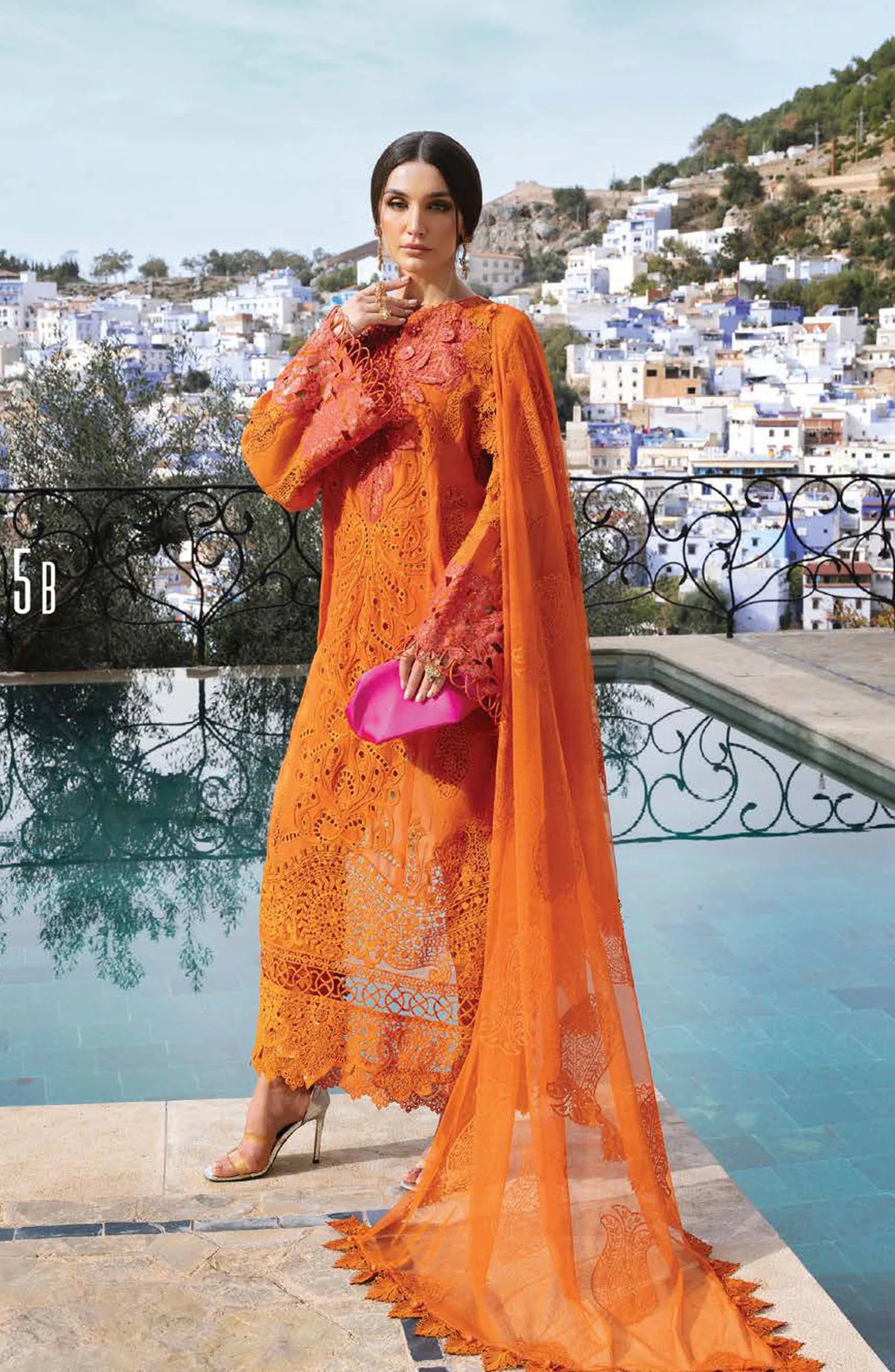 Maria B Embroidered Lawn Unstitched 3 Piece Suit - D-5B - MAB25LLV25 - Orange - Summer Collection