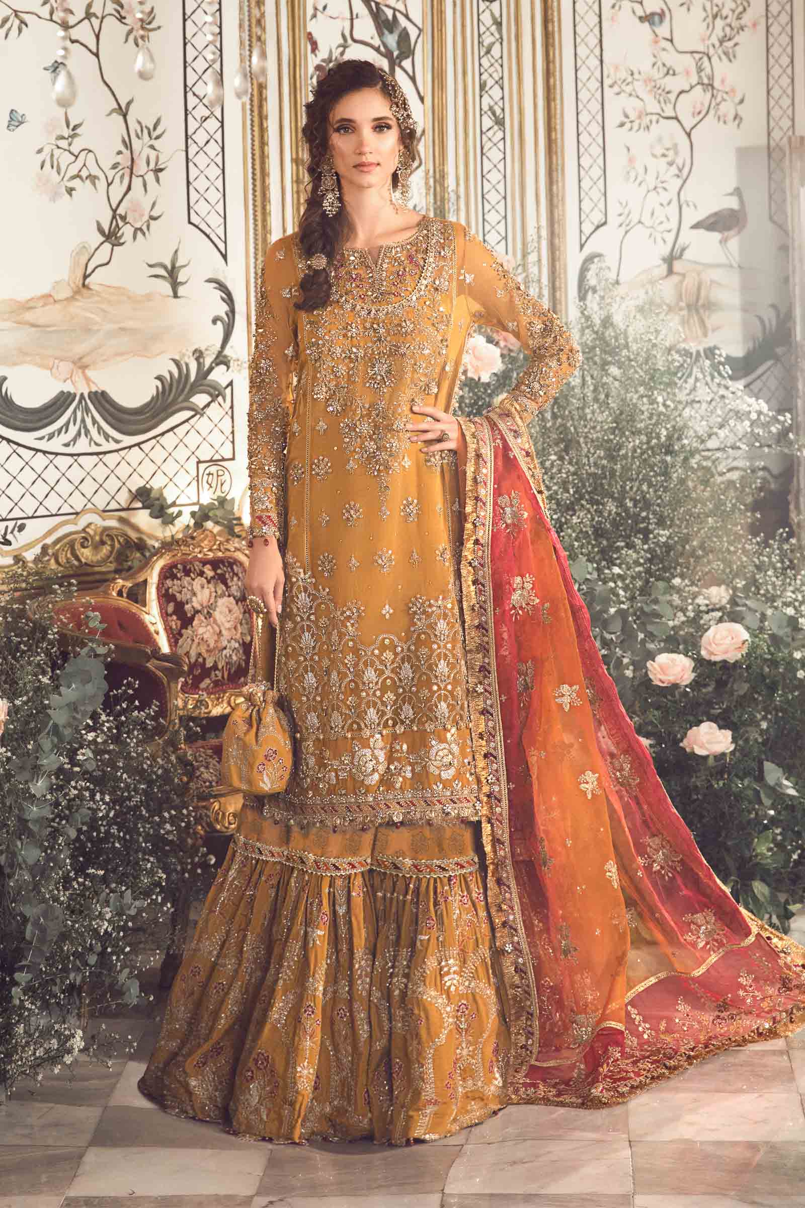 MARIA.B MBroidered Luxury Wedding Formals – Mustard BD-2707