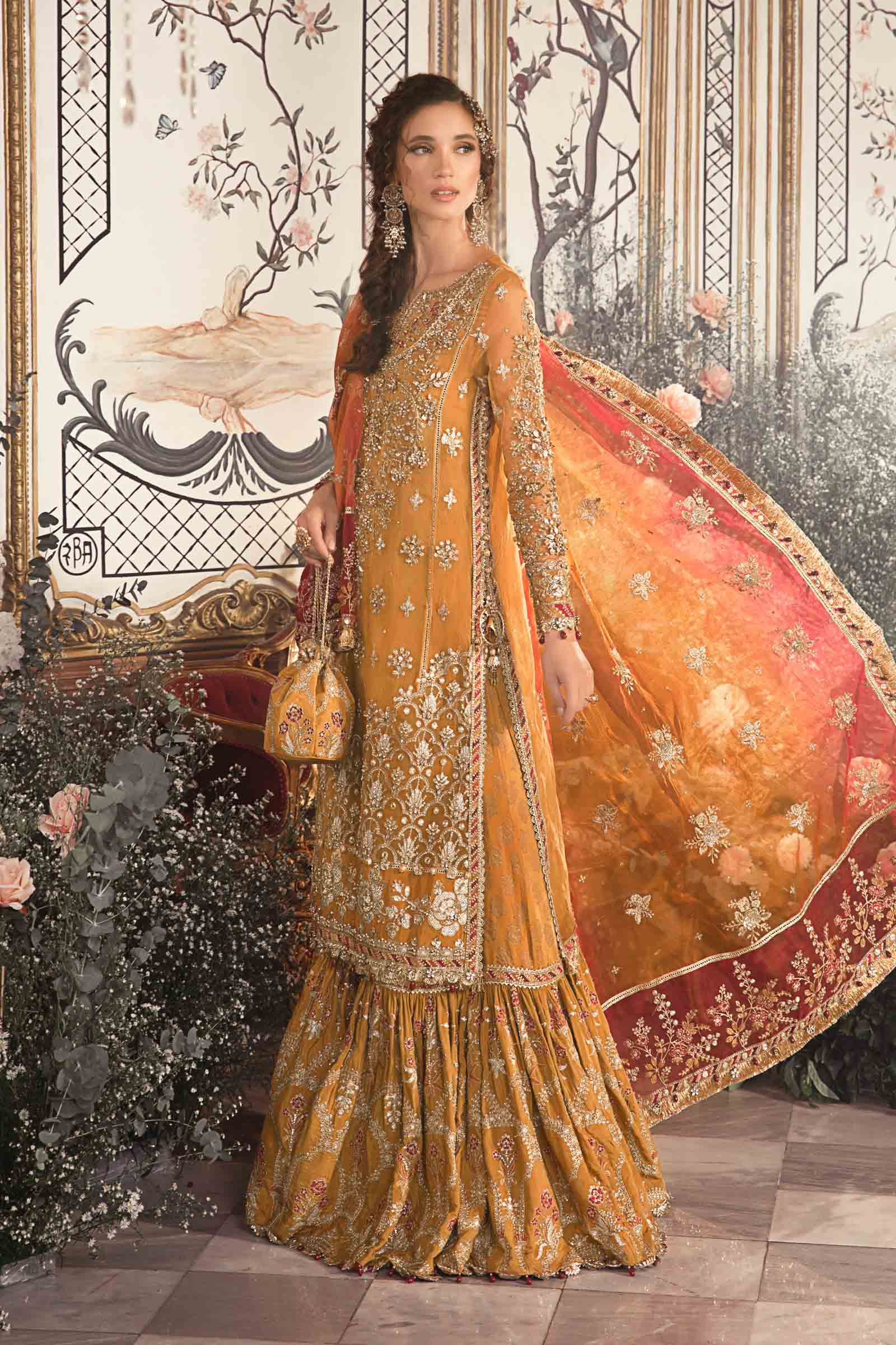 MARIA.B MBroidered Luxury Wedding Formals – Mustard BD-2707