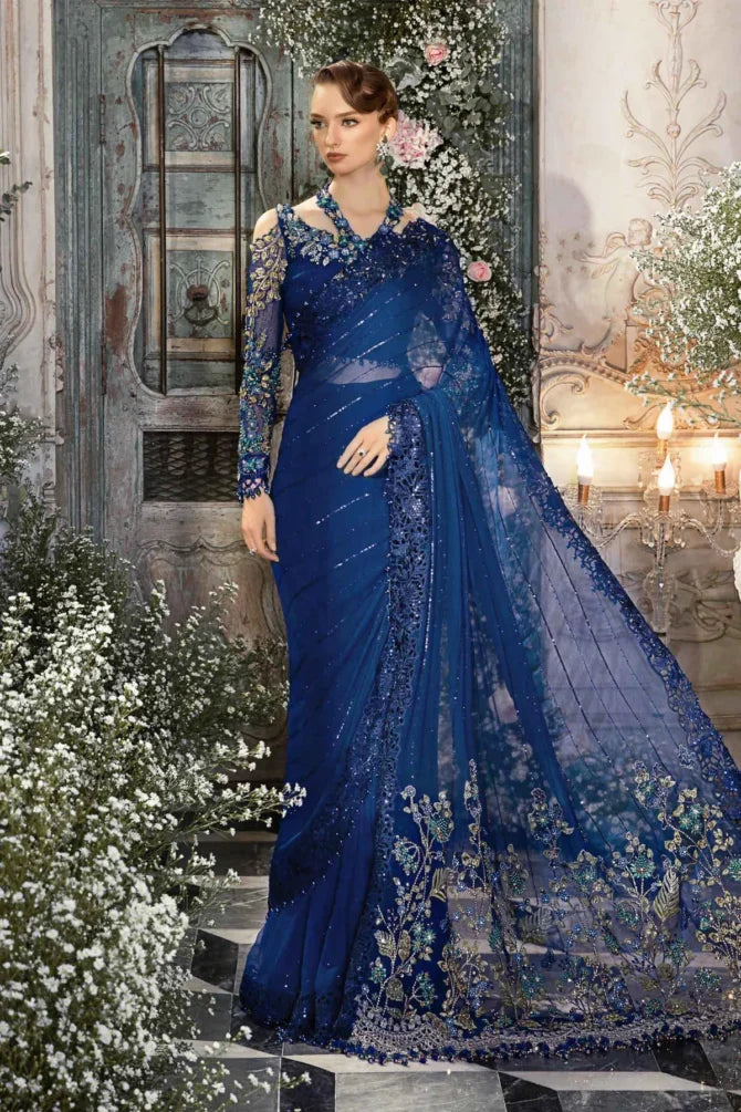 Maria B Chiffon Saree Cobalt Blue BD-2704