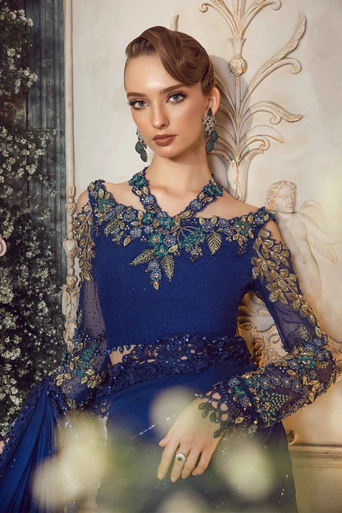 Maria B Chiffon Saree Cobalt Blue BD-2704