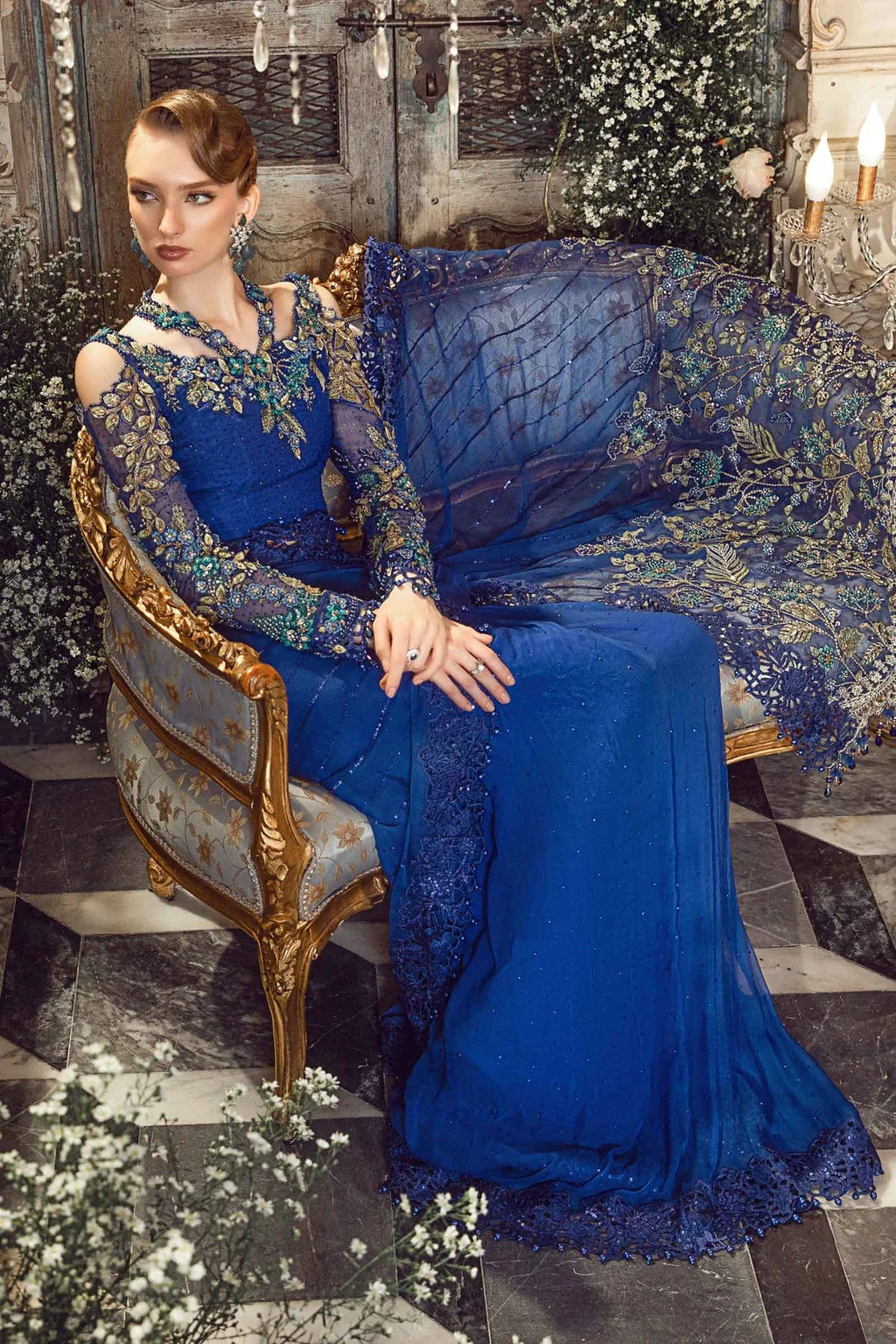 Maria B Chiffon Saree Cobalt Blue BD-2704