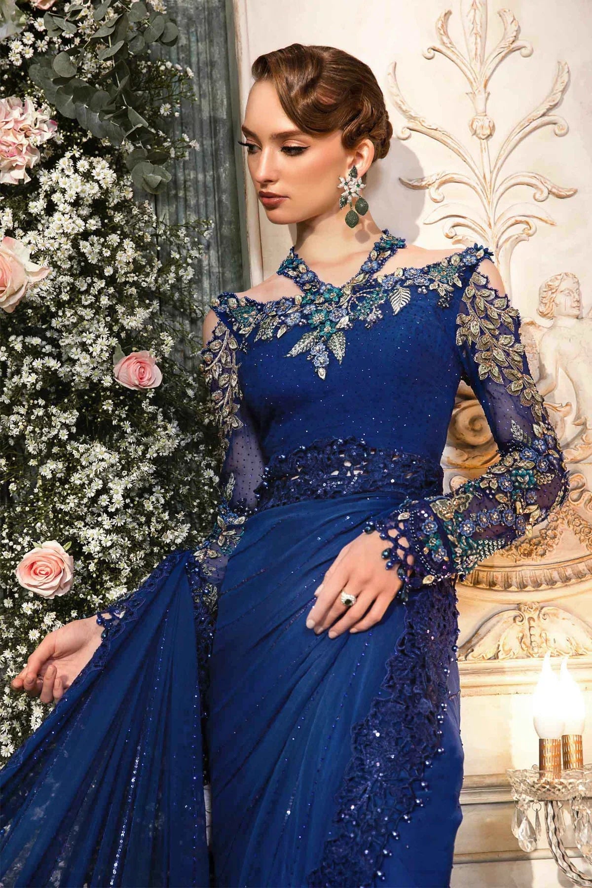 Maria B Chiffon Saree Cobalt Blue BD-2704