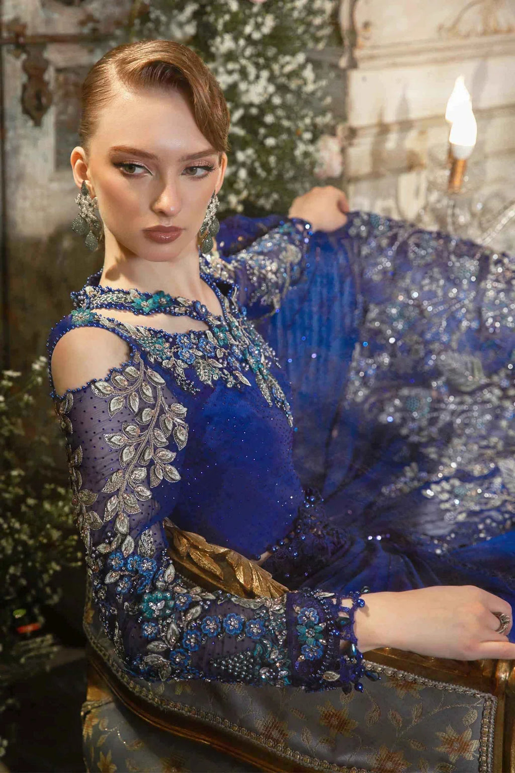 Maria B Chiffon Saree Cobalt Blue BD-2704