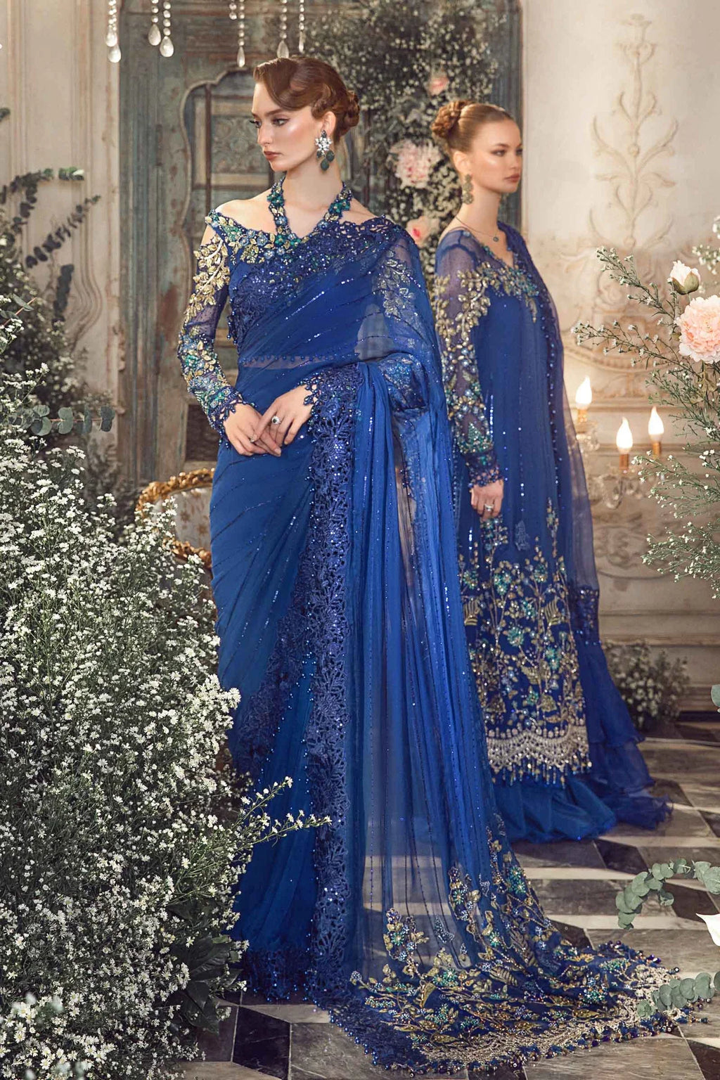 Maria B Chiffon Saree Cobalt Blue BD-2704