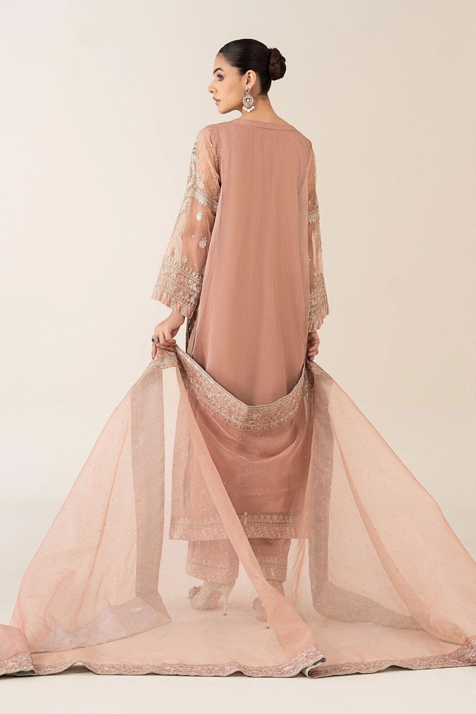 SF-PF25-08 Maria b Luxury Pret Peach Embroidered Organza Suits