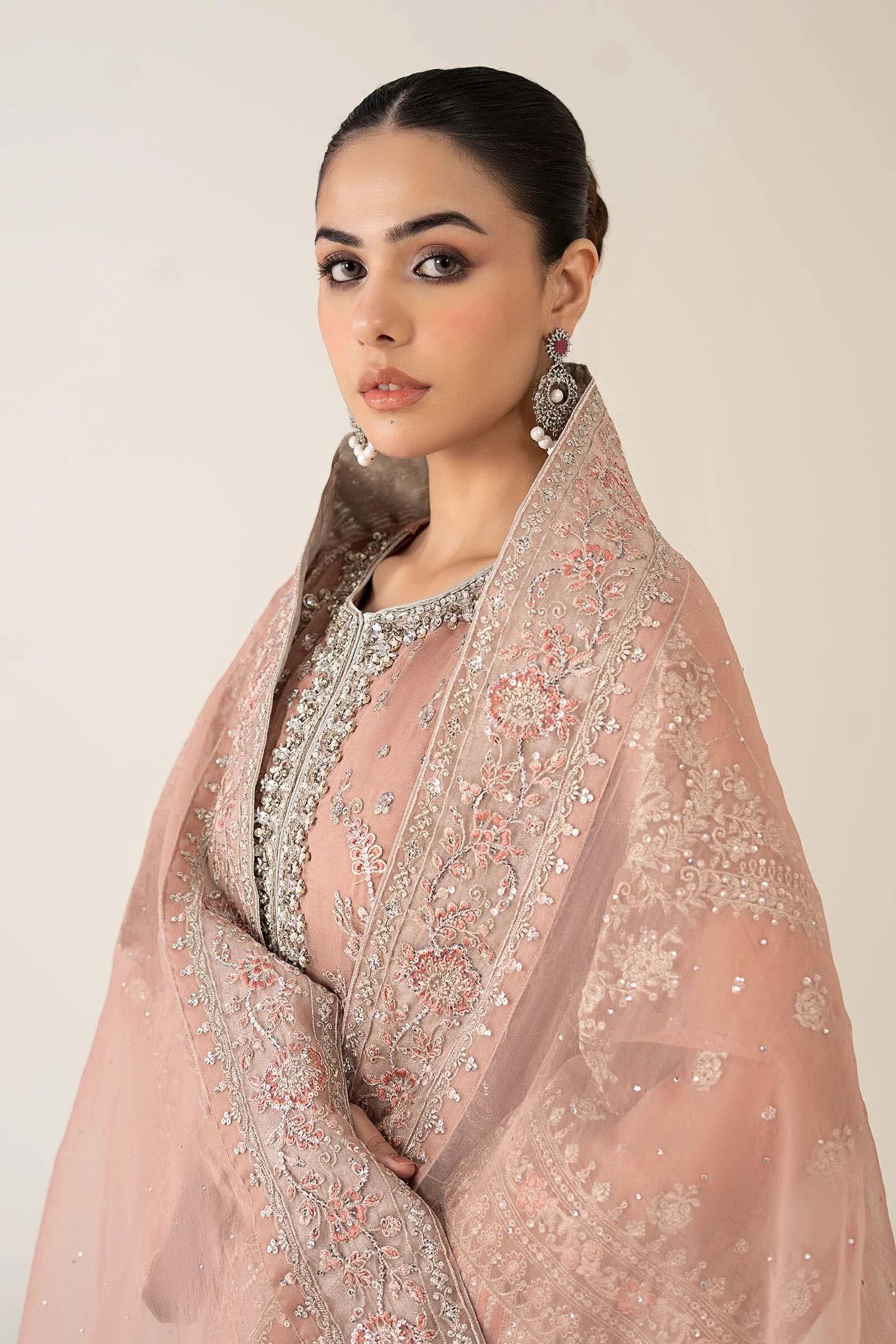 SF-PF25-08 Maria b Luxury Pret Peach Embroidered Organza Suits