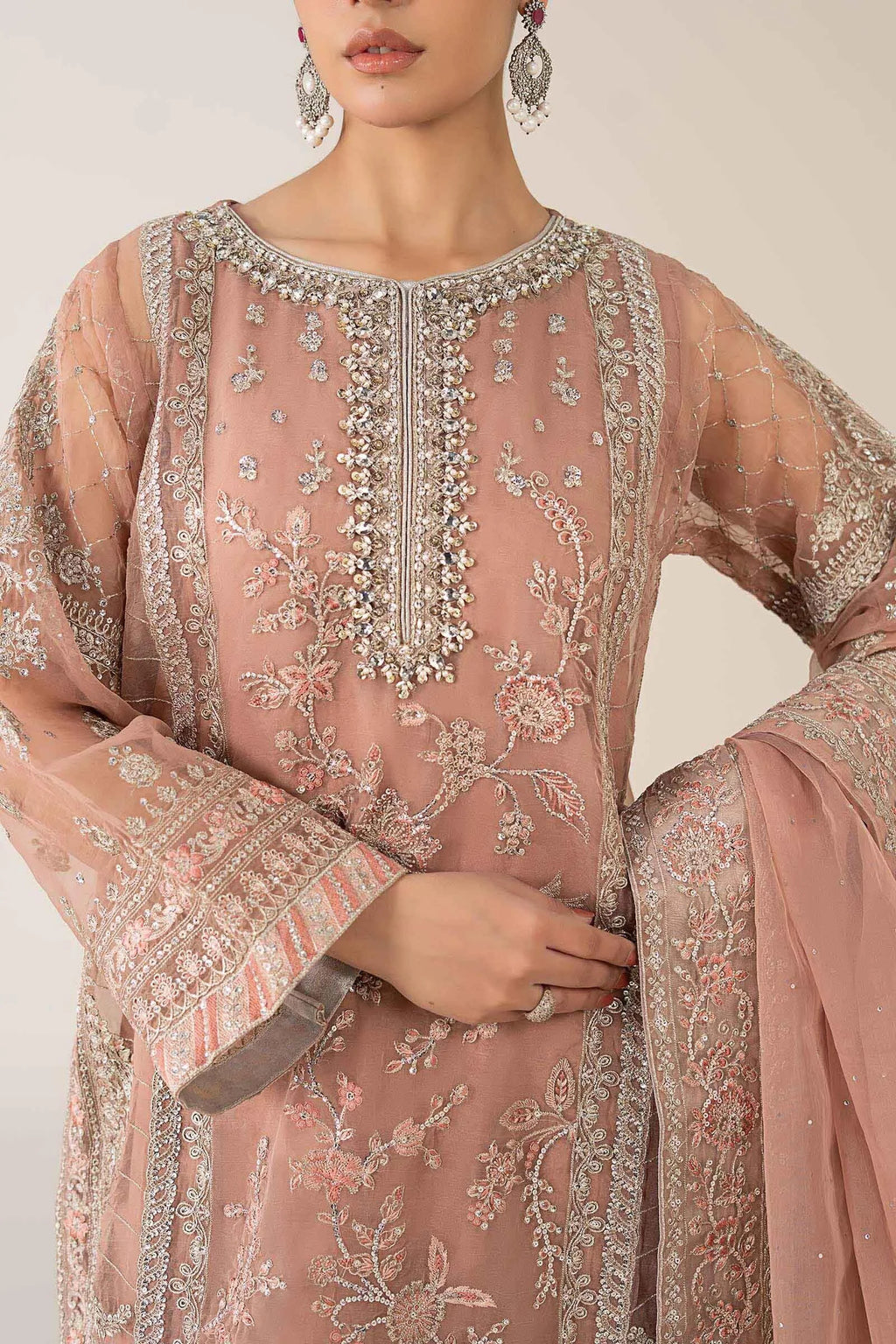 SF-PF25-08 Maria b Luxury Pret Peach Embroidered Organza Suits