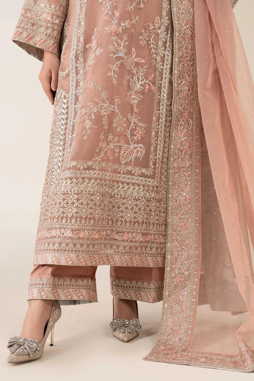 SF-PF25-08 Maria b Luxury Pret Peach Embroidered Organza Suits