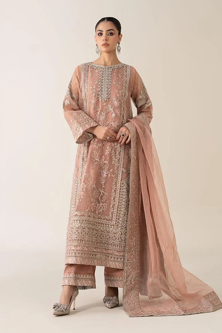 SF-PF25-08 Maria b Luxury Pret Peach Embroidered Organza Suits