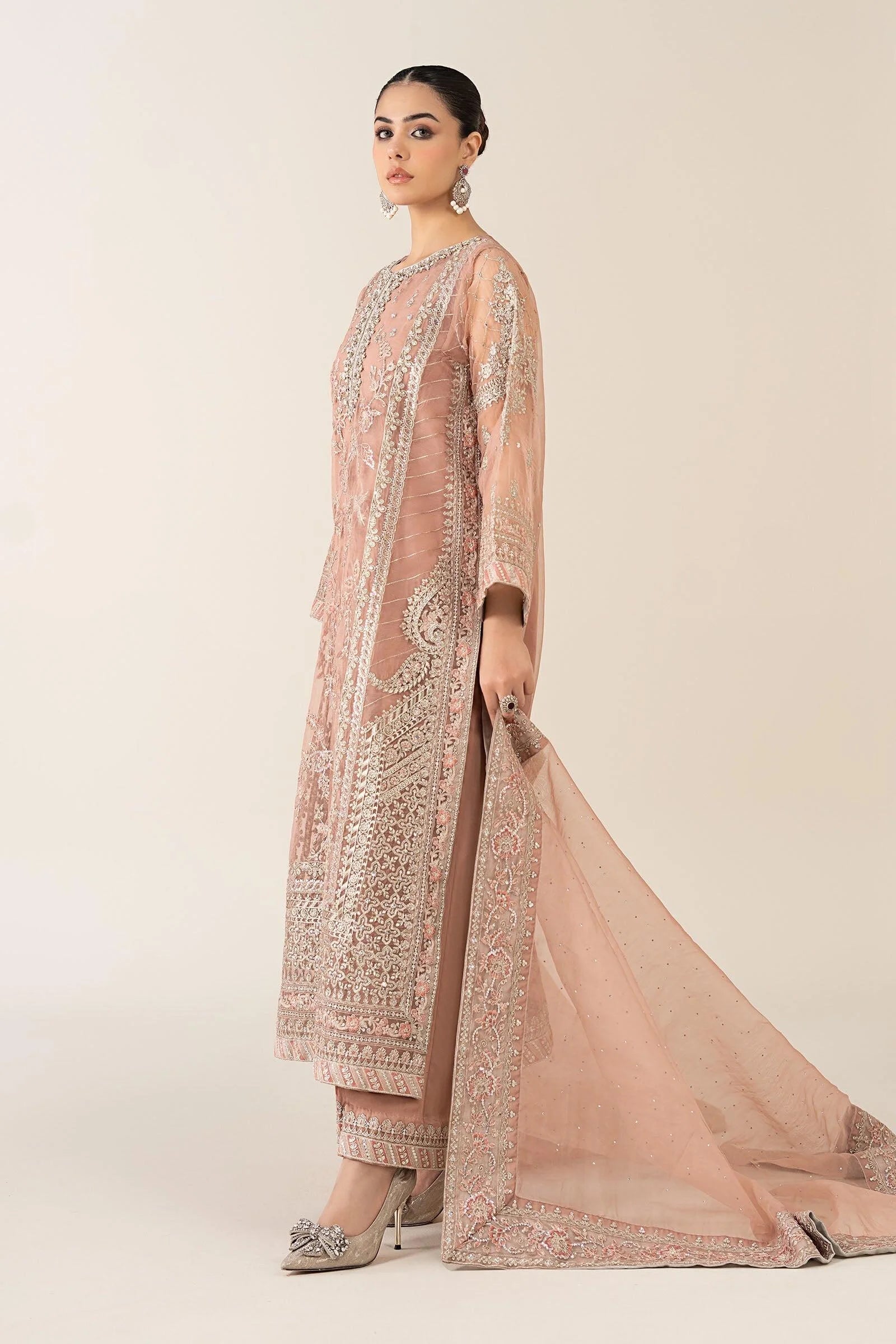 SF-PF25-08 Maria b Luxury Pret Peach Embroidered Organza Suits